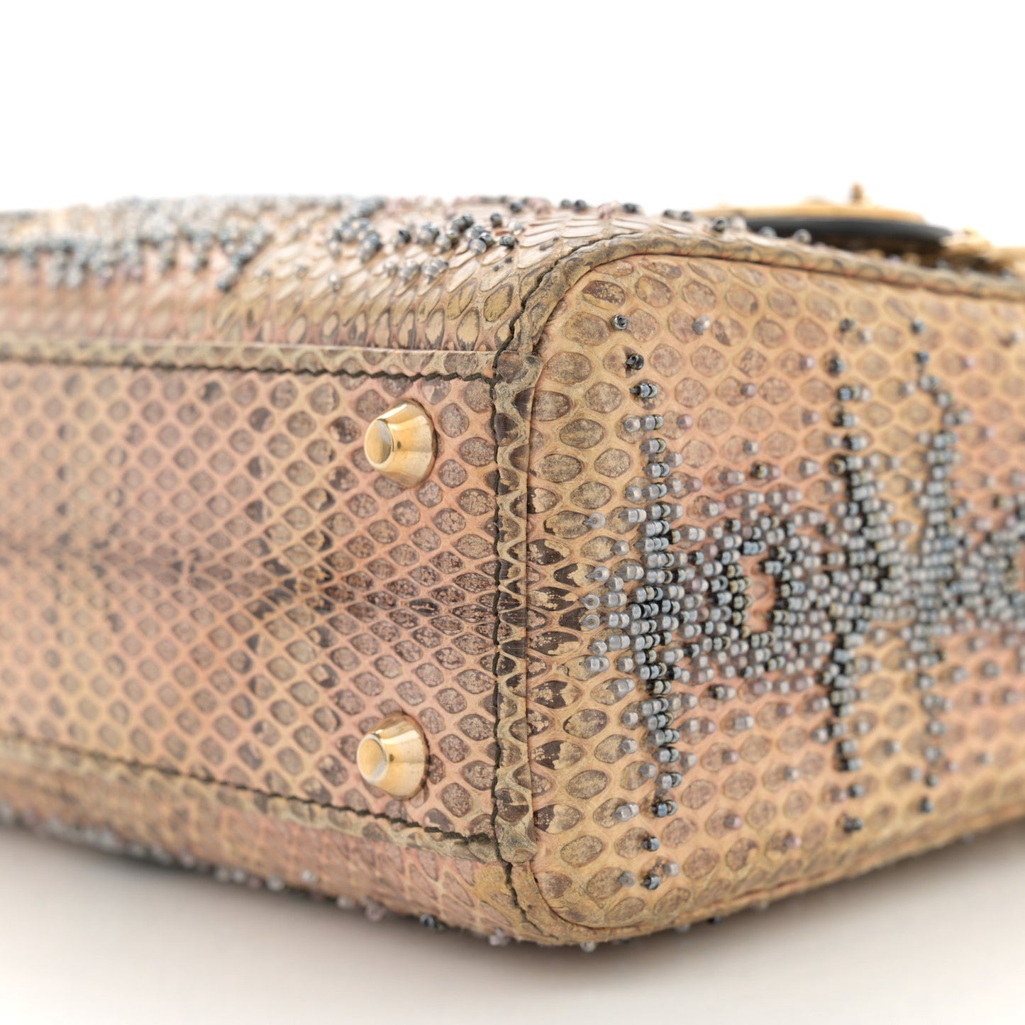 Snakeskin Beaded Mini Lady Dior Beige Multicolor