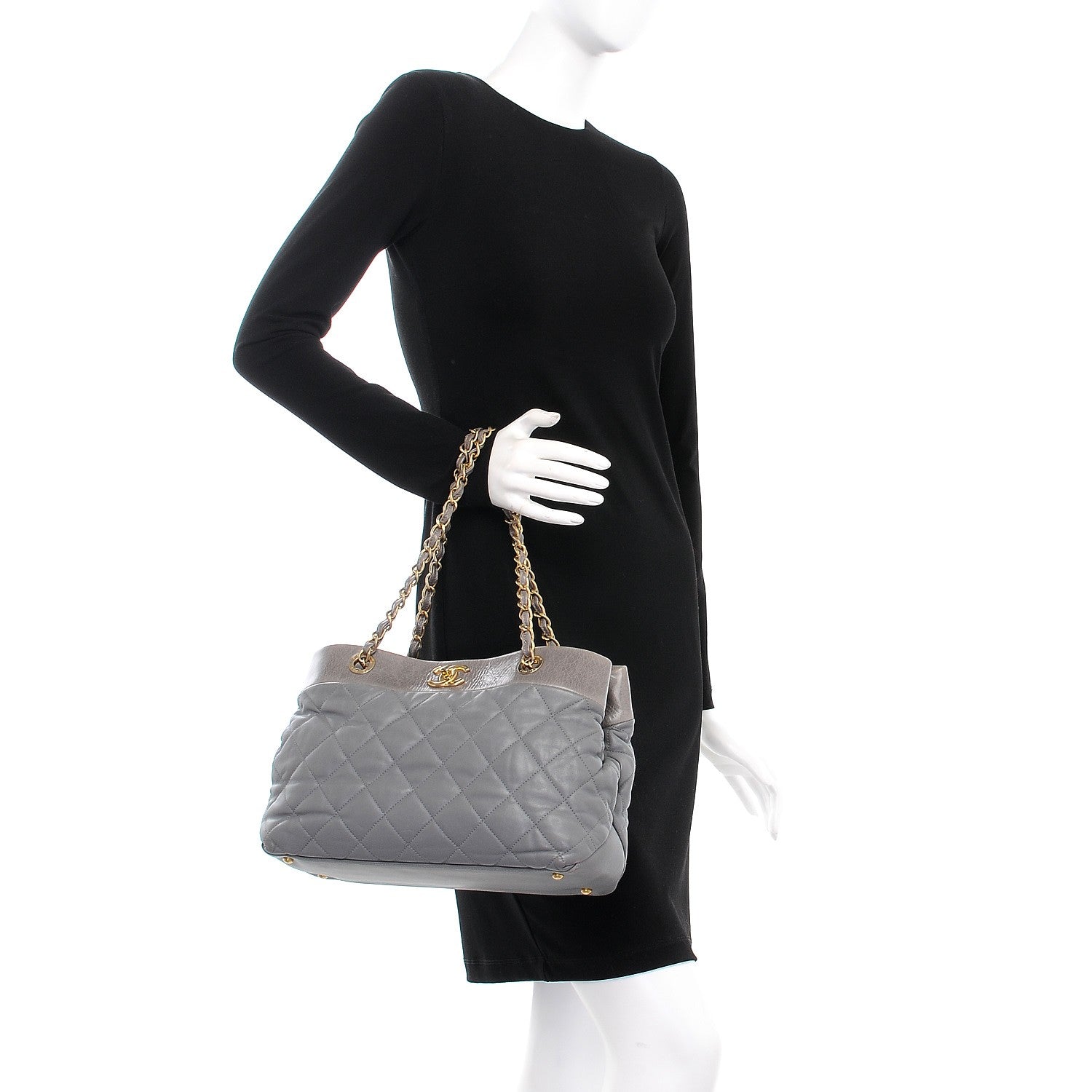 Chanel Calfskin Quilted Medium Soft Elegance Tote Grey 2 of 16