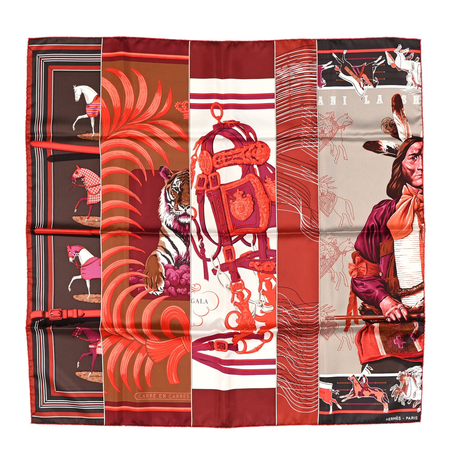 Hermes Silk Carre En Carres Scarf 90 Corail Brun Framboise 1 of 4
