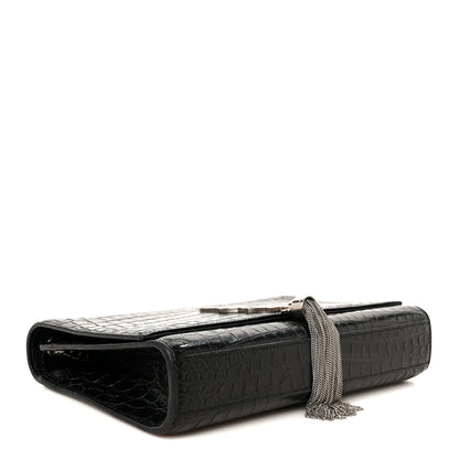Saint Laurent Calfskin Crocodile Embossed Medium Classic Monogram Kate Tassel Satchel Black 4 of 11