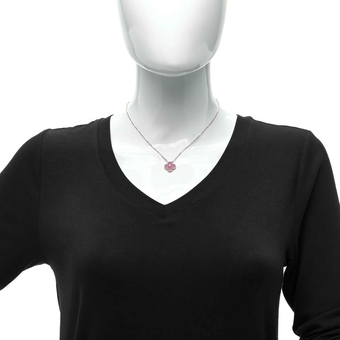 18K Rose Gold Diamond Rhodonite Vintage Alhambra Pendant Necklace