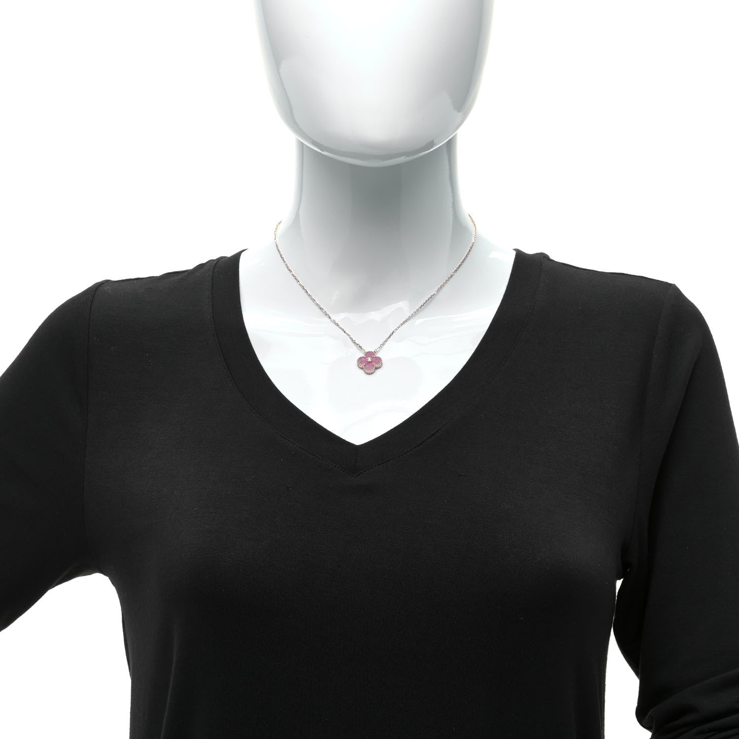 Van Cleef & Arpels 18K Rose Gold Diamond Rhodonite Vintage Alhambra Pendant Necklace 2 of 7