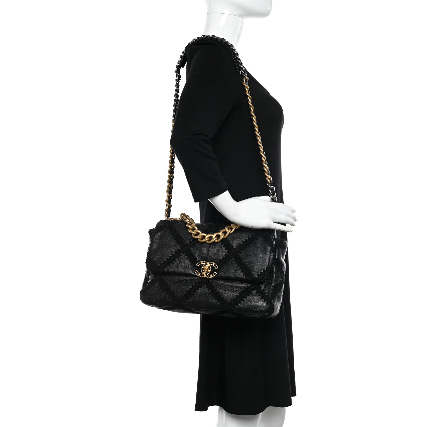 Chanel Calfskin Crochet Large Chanel 19 Flap Black 2 of 10