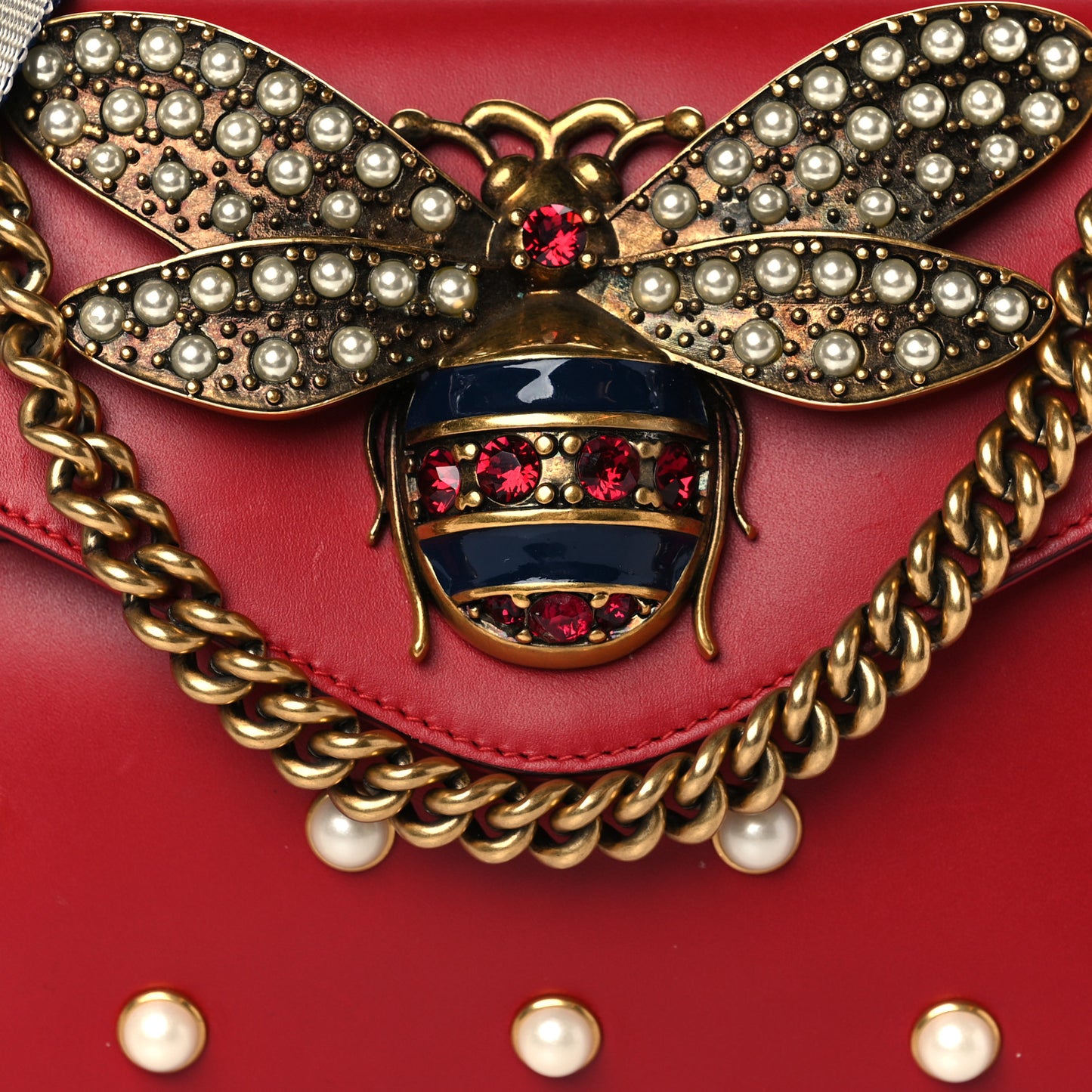 Nappa Pearl Studded Mini Queen Margaret Broadway Shoulder Bag Hibiscus Red