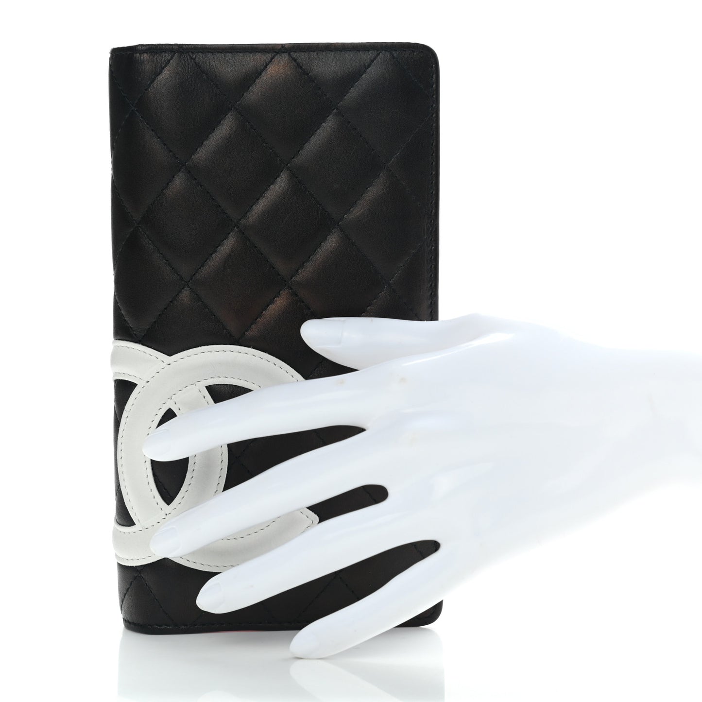 Calfskin Quilted Cambon Yen Wallet Black White