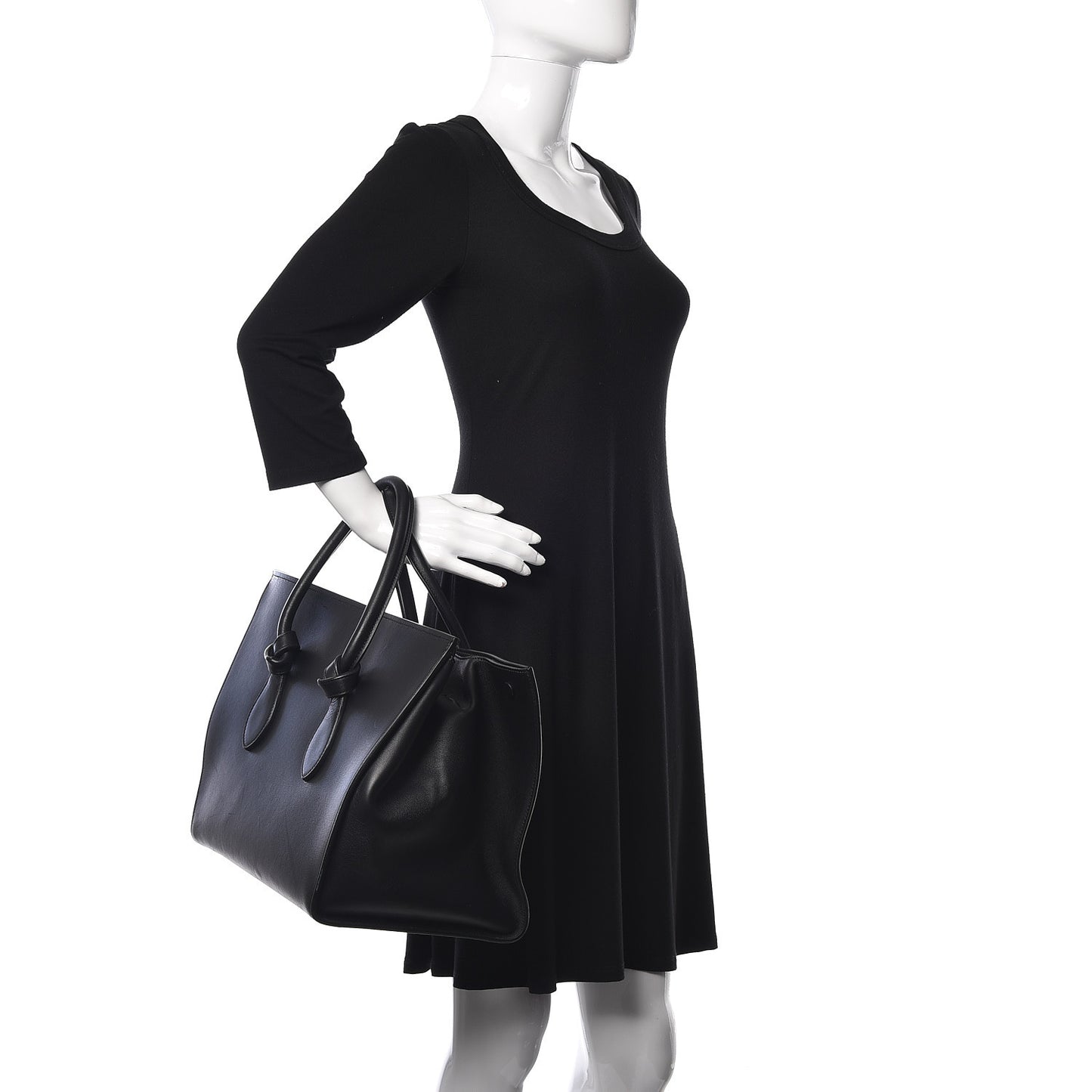 Smooth Calfskin Medium Tie Knot Tote Black