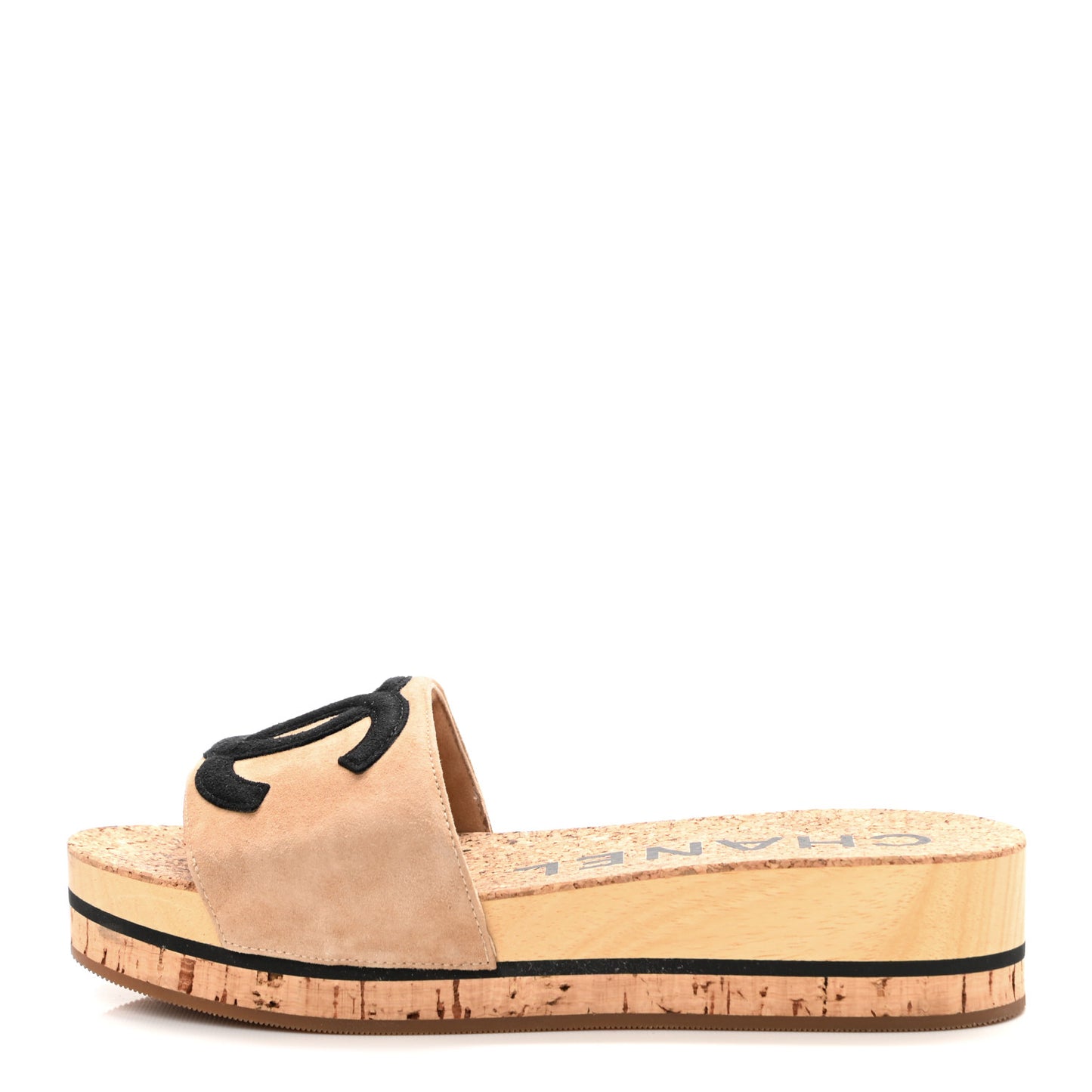 Suede Cork Mule Sandal 35 Beige Black