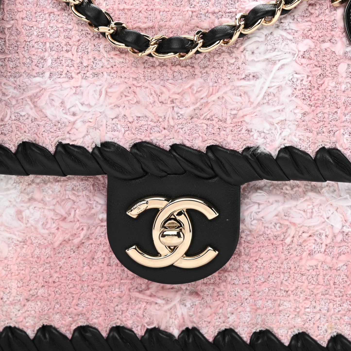 Tweed Braided Calfskin Mini My Own Frame Flap Pink Black