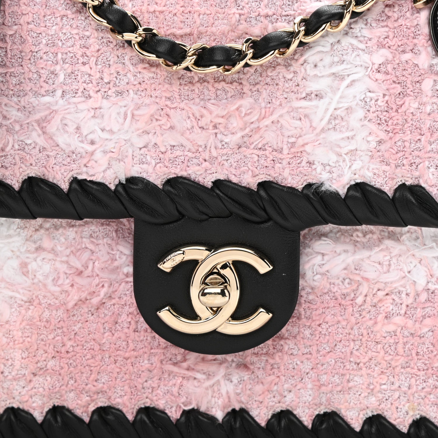 Chanel Tweed Braided Calfskin Mini My Own Frame Flap Pink Black 8 of 9