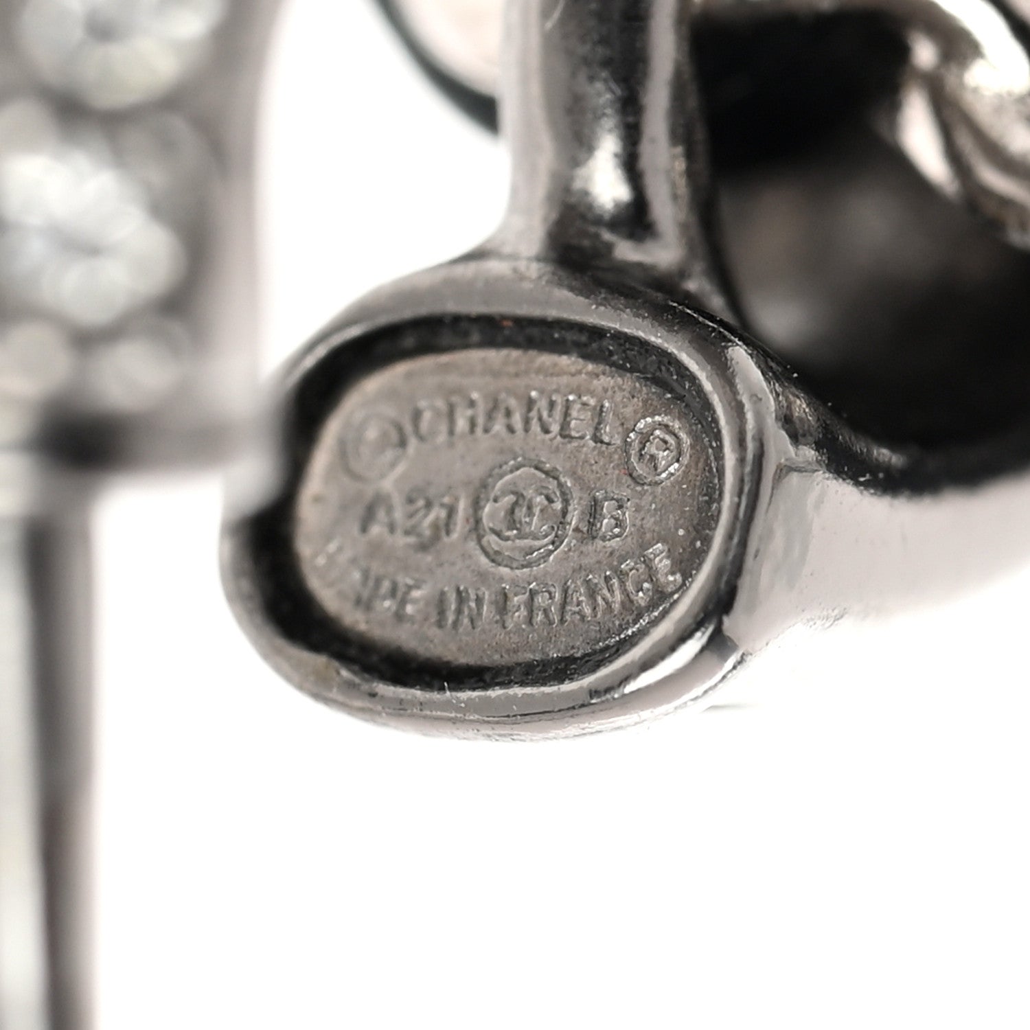Chanel Ruthenium Lambskin Crystal CC Dangle Earrings Silver Black 4 of 4