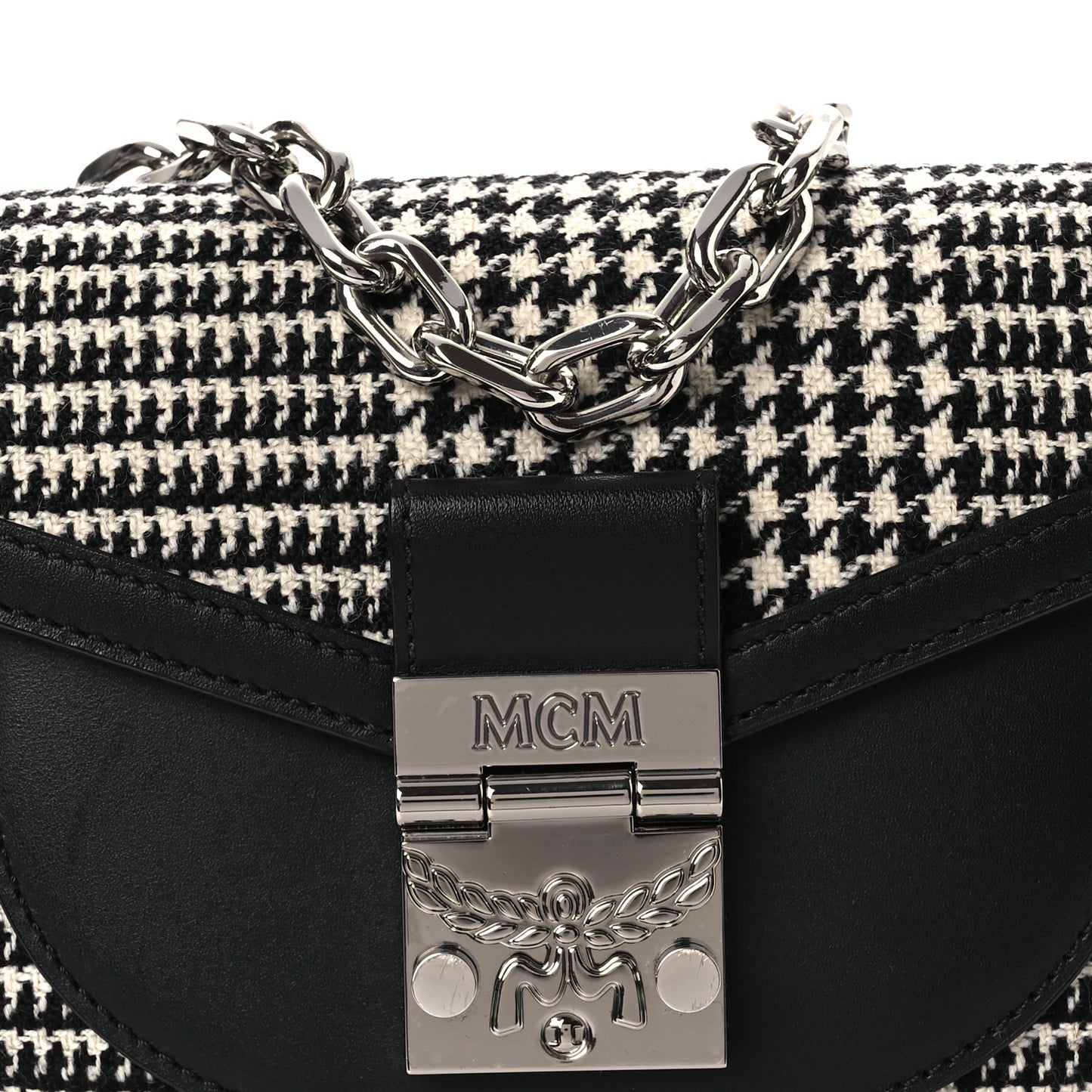 Calfskin Houndstooth Mini Patricia Belt Bag Black White