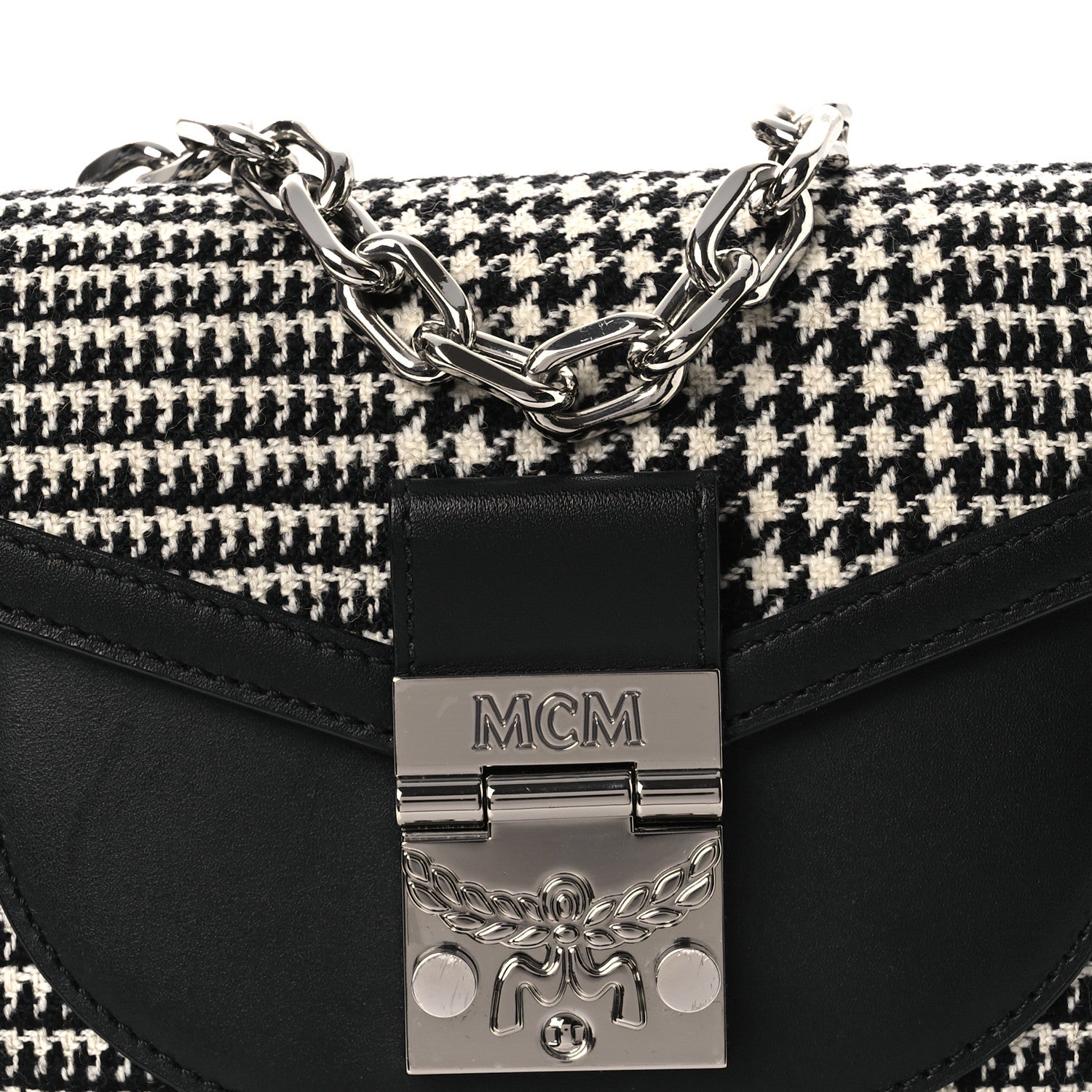 MCM Calfskin Houndstooth Mini Patricia Belt Bag Black White 8 of 12