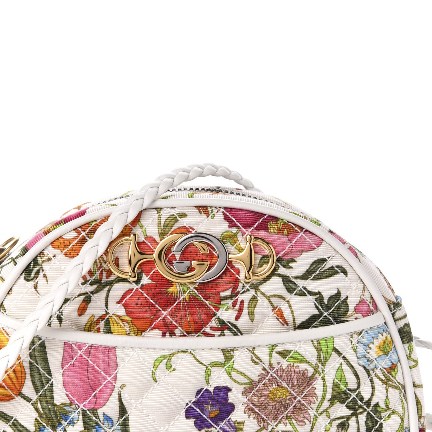 Canvas Flora Floral Trapuntata Mini Zumi Dome Shoulder Bag White