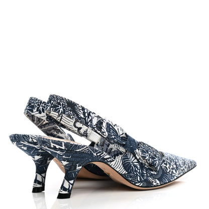 Christian Dior Toile De Jouy Tropicalia Sweet D Slingback Pumps 37.5 Indigo White 4 of 7