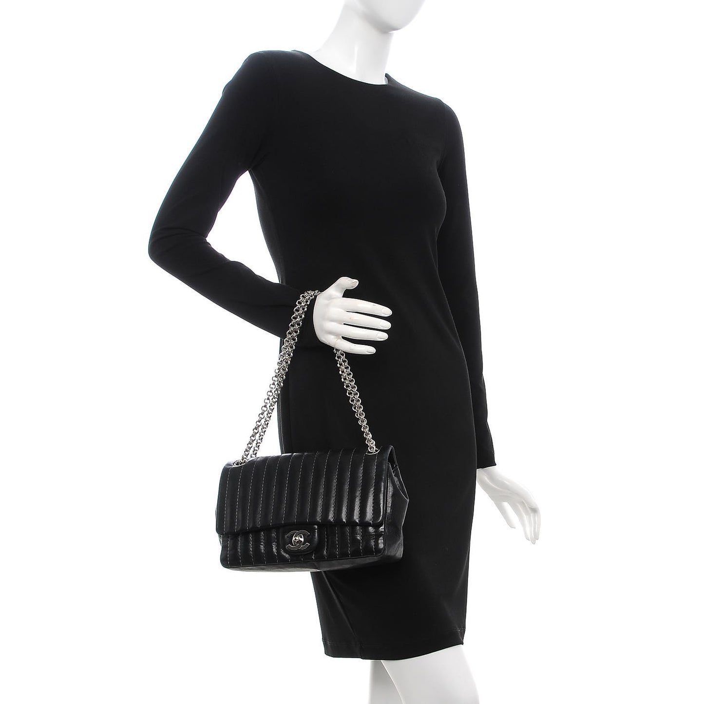 Lambskin Vertical Quilted Medium Single Flap Black