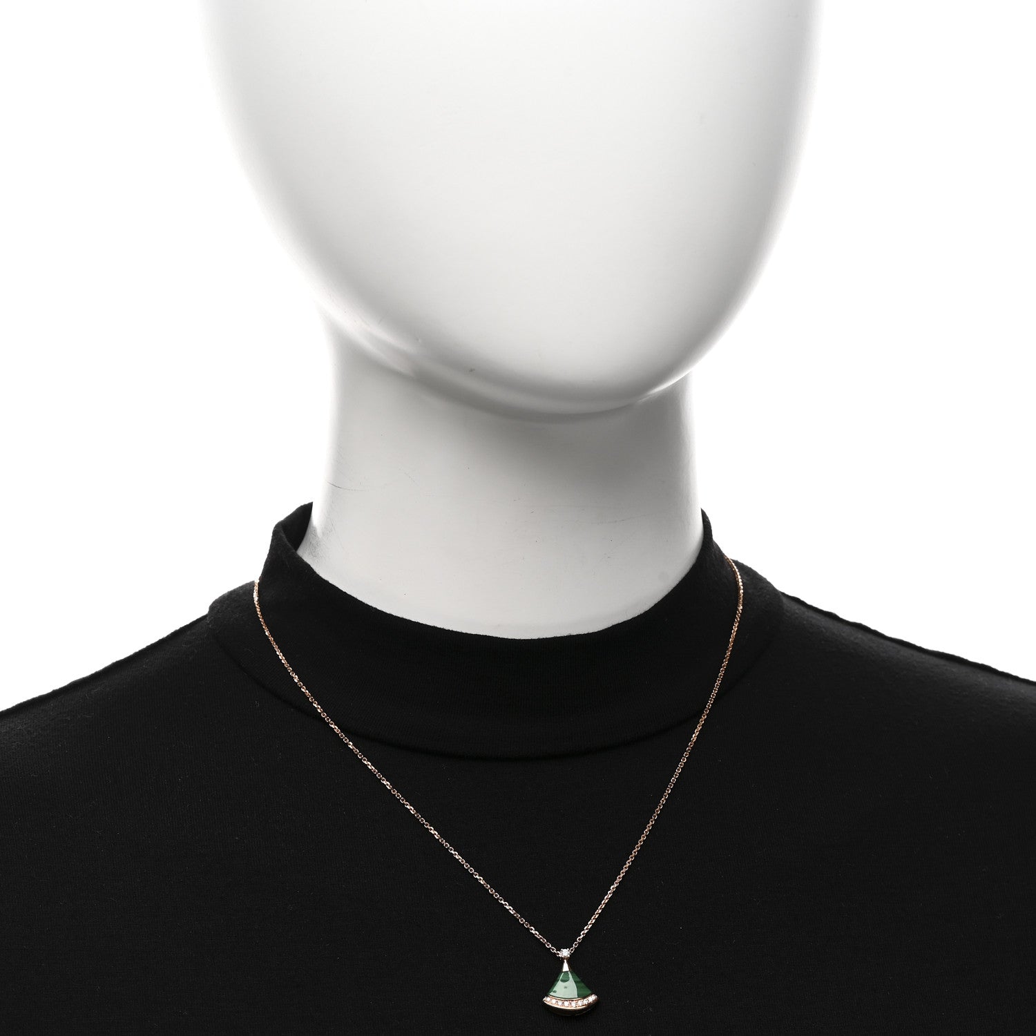 Bulgari 18K Rose Gold Diamond Malachite Divas' Dream Pave Pendant Necklace 2 of 5
