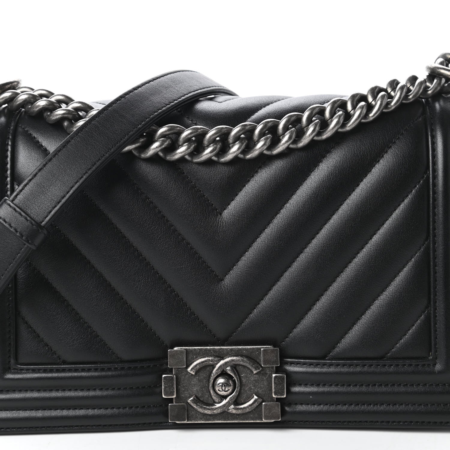 Chanel Calfskin Chevron Quilted Medium Boy Flap Black 10 of 11