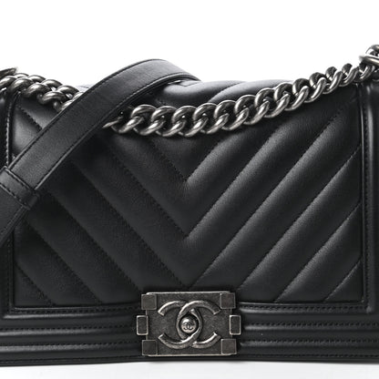 Chanel Calfskin Chevron Quilted Medium Boy Flap Black 10 of 11