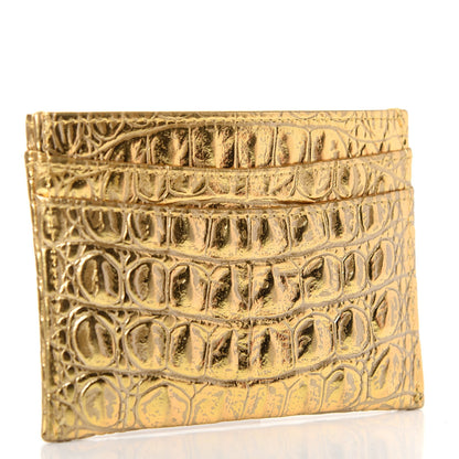 Chanel Metallic Calfskin Crocodile Embossed Cocodile Card Holder Gold 3 of 8