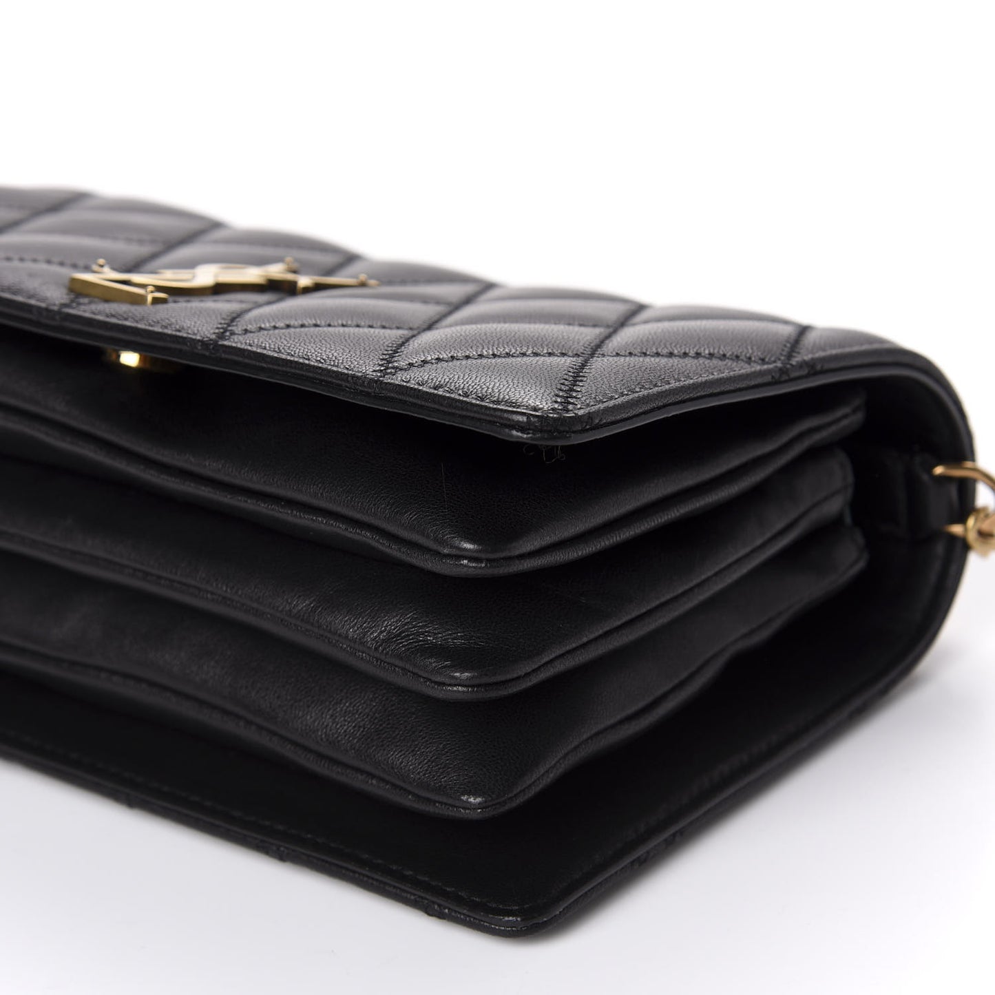Lambskin Diamond Quilted Monogram Angie Chain Bag Black