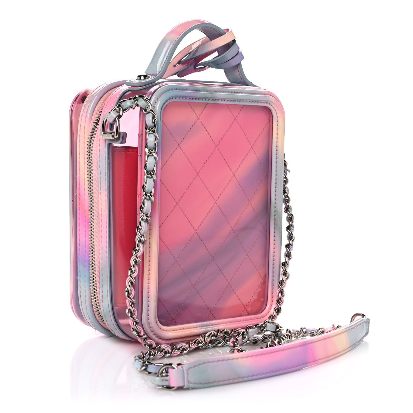 PVC Patent Calfskin Patent Lambskin Vertical Vanity Case Pink
