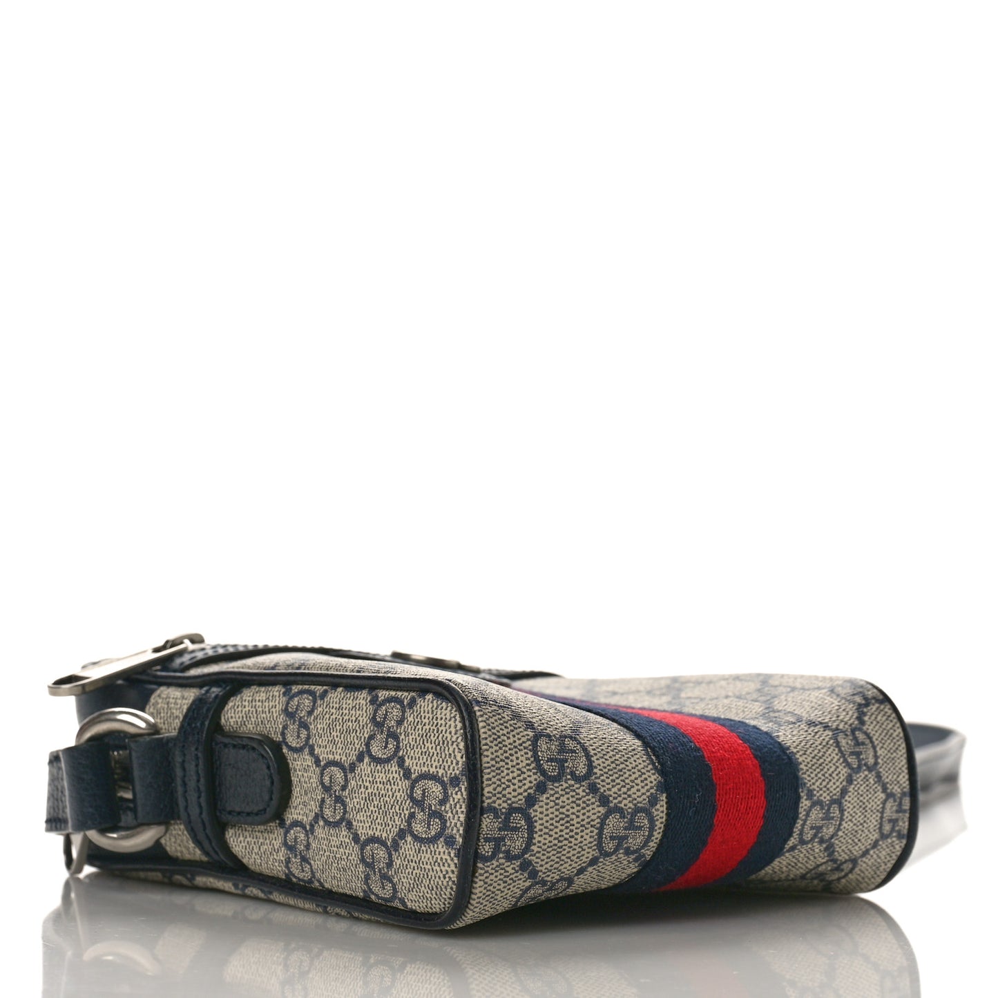 GG Supreme Monogram Textured Calfskin Web Mini Ophidia Messenger Beige Blue