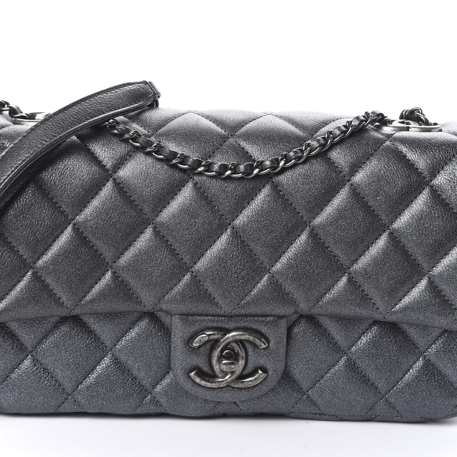 Chanel Metallic Calfskin Quilted Medium CC Eyelet Flap Dark Silver 8 of 10