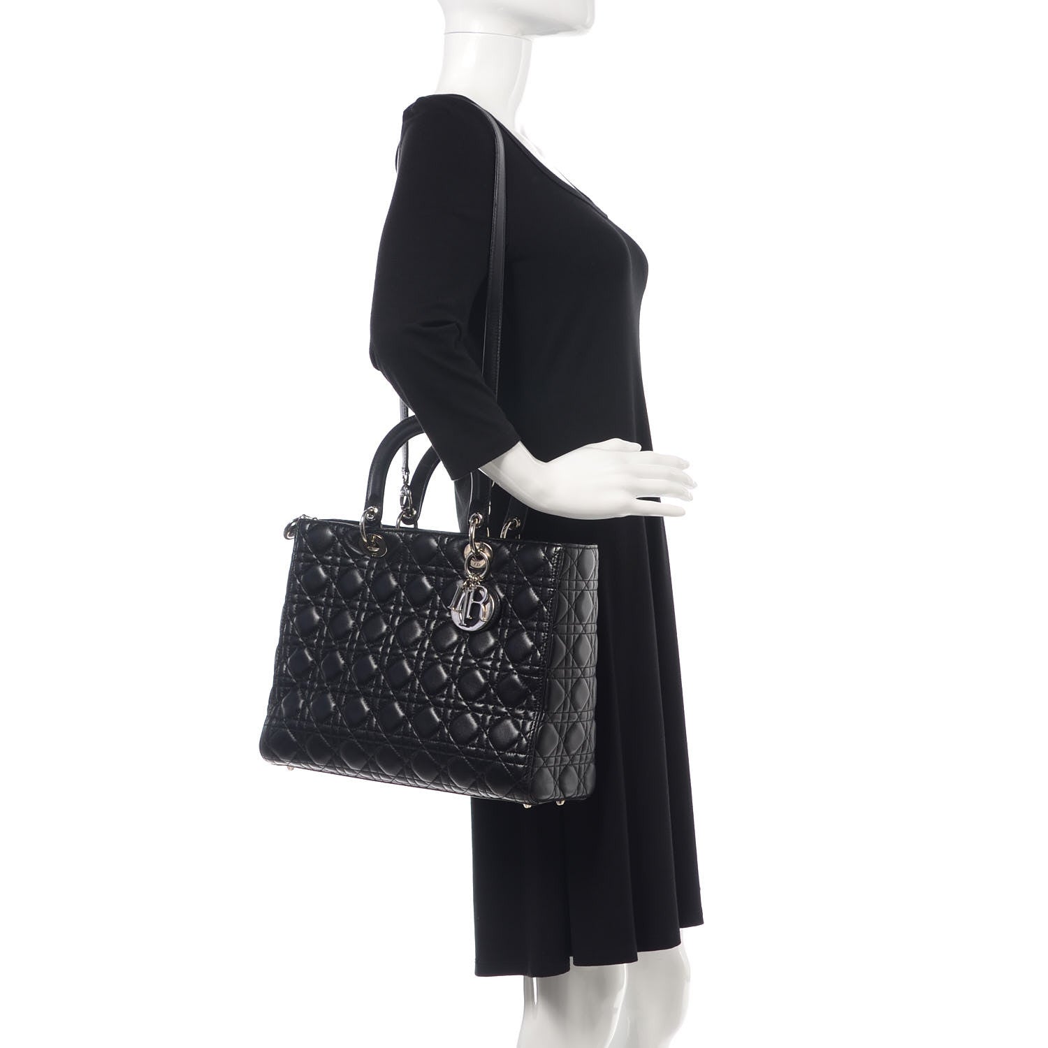 Christian Dior Lambskin Cannage Large Lady Dior Black 2 of 11