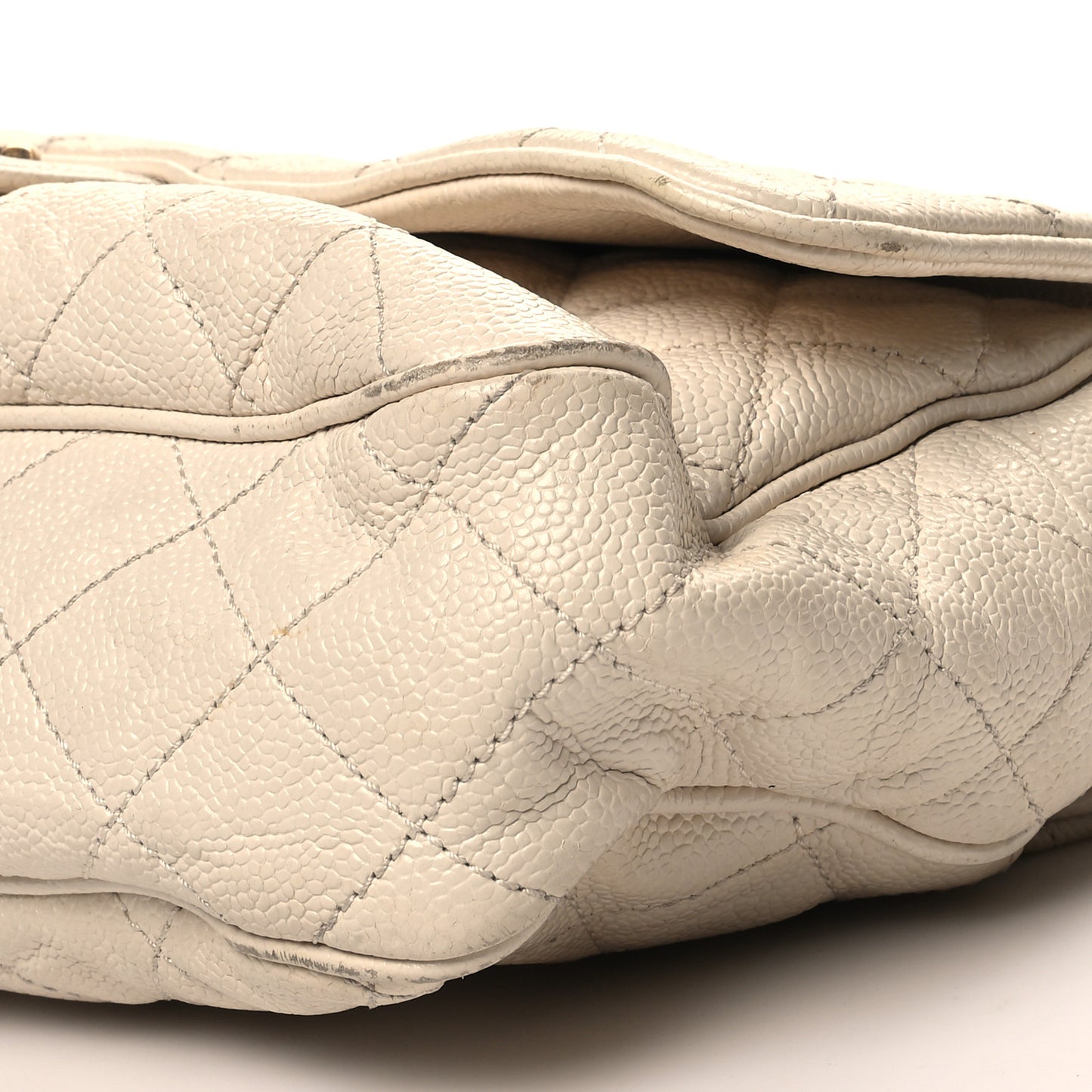 Crumpled Grained Calfskin Quilted Large Shiva Flap Dark White