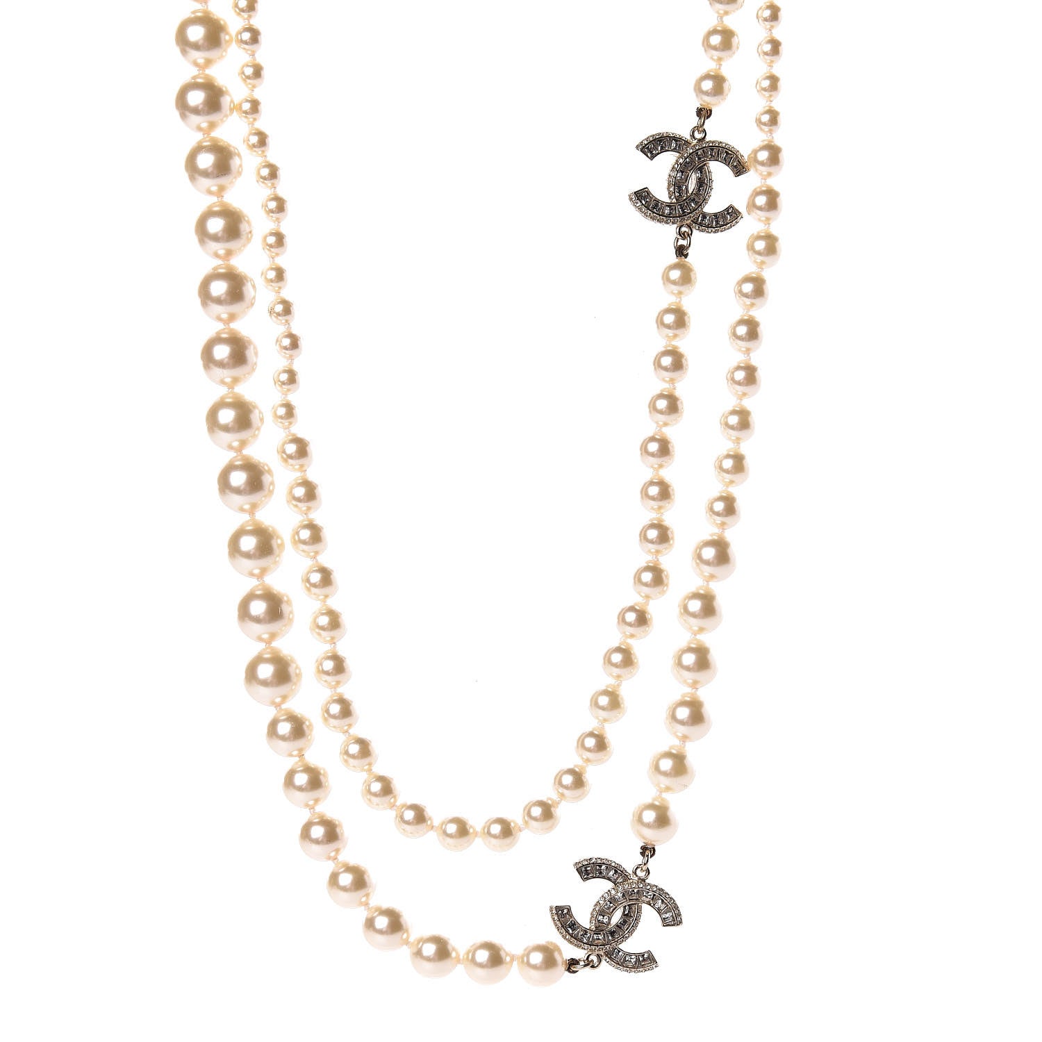 Chanel Pearl Baguette Crystal Long CC Necklace Gold 1 of 5