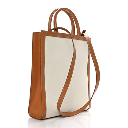 Celine Canvas Calfskin Logo Print Small Vertical Cabas Natural Tan 2 of 8