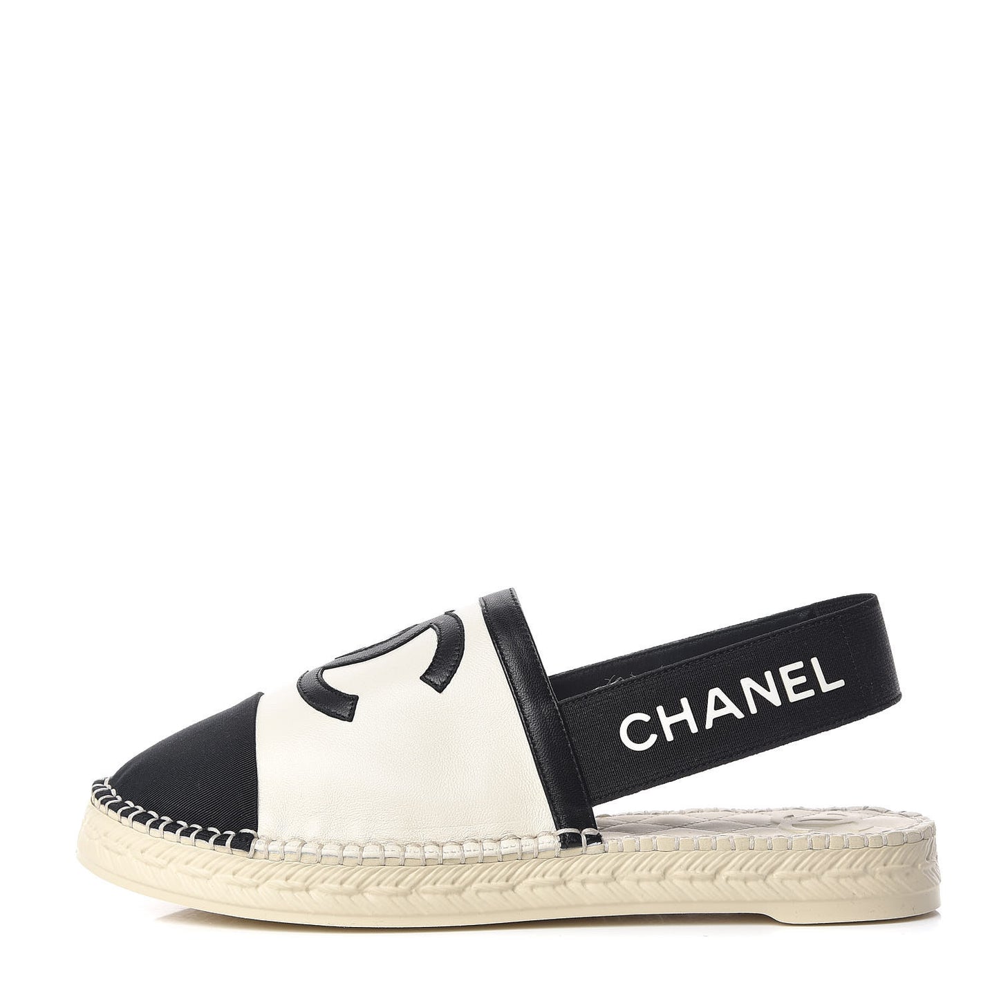 Lambskin Grosgrain CC Slingback Espadrilles 37 Black White
