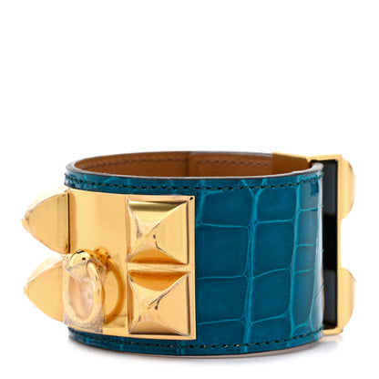 Hermes Shiny Alligator Collier De Chien CDC Bracelet S Bleu Izmir 1 of 8
