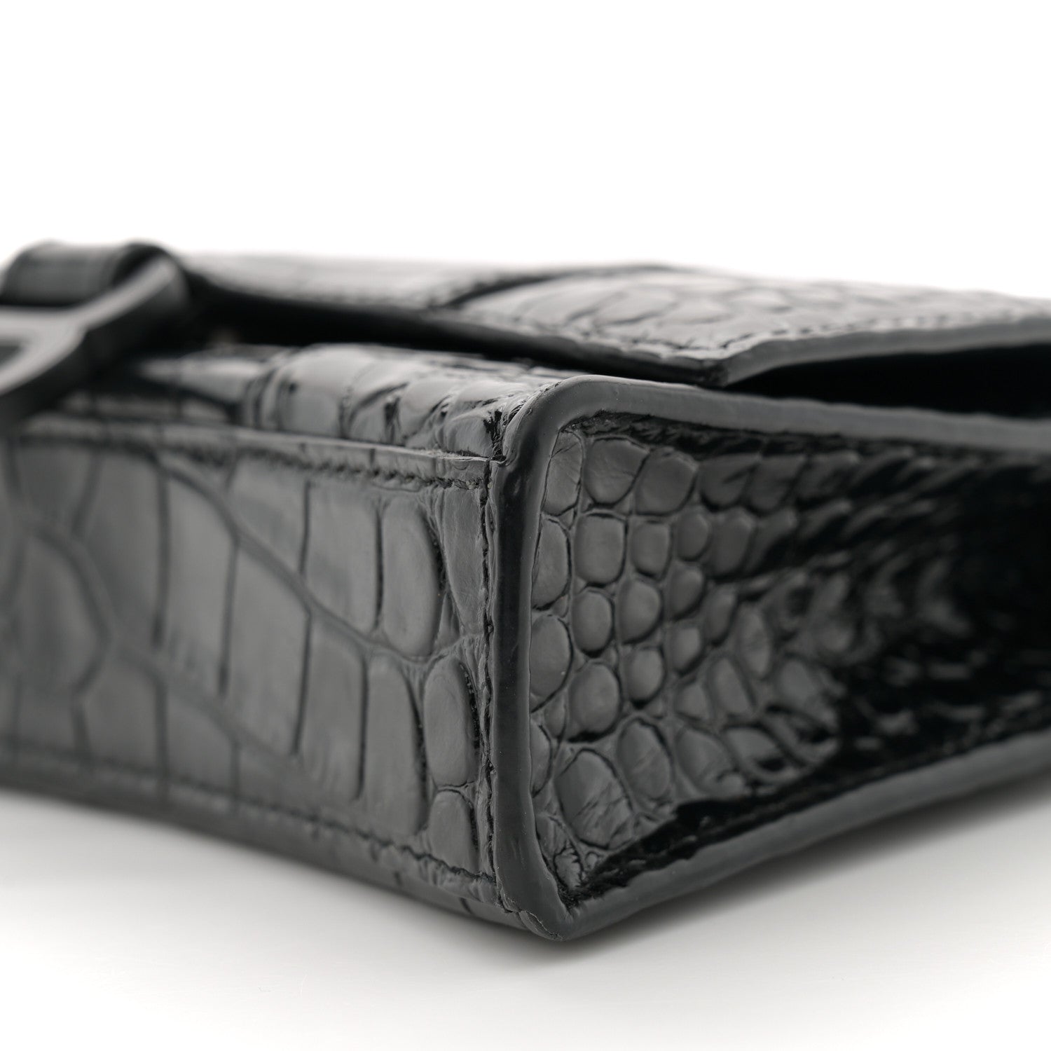 Balenciaga Shiny Calfskin Monochrome Crocodile Embossed Hourglass Chain Bag Black 9 of 9