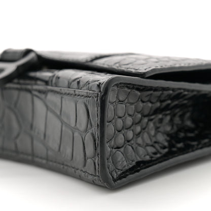 Balenciaga Shiny Calfskin Monochrome Crocodile Embossed Hourglass Chain Bag Black 9 of 9