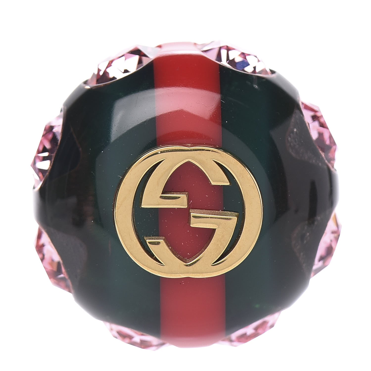Gucci Crystal Resin Sylvie Vintage Web Brooch Green Red 1 of 4