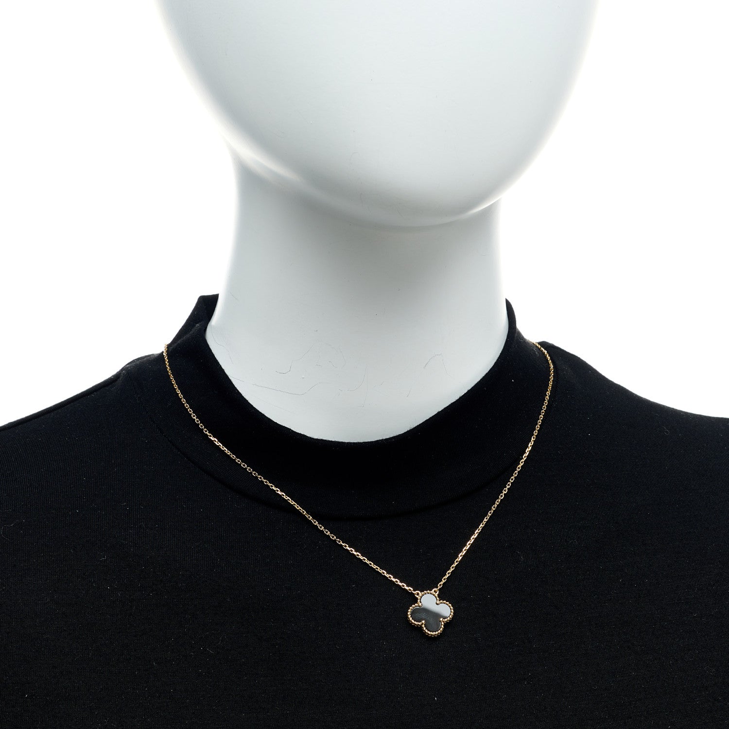 Van Cleef & Arpels 18K Yellow Gold Black Onyx Vintage Alhambra Pendant Necklace 2 of 5