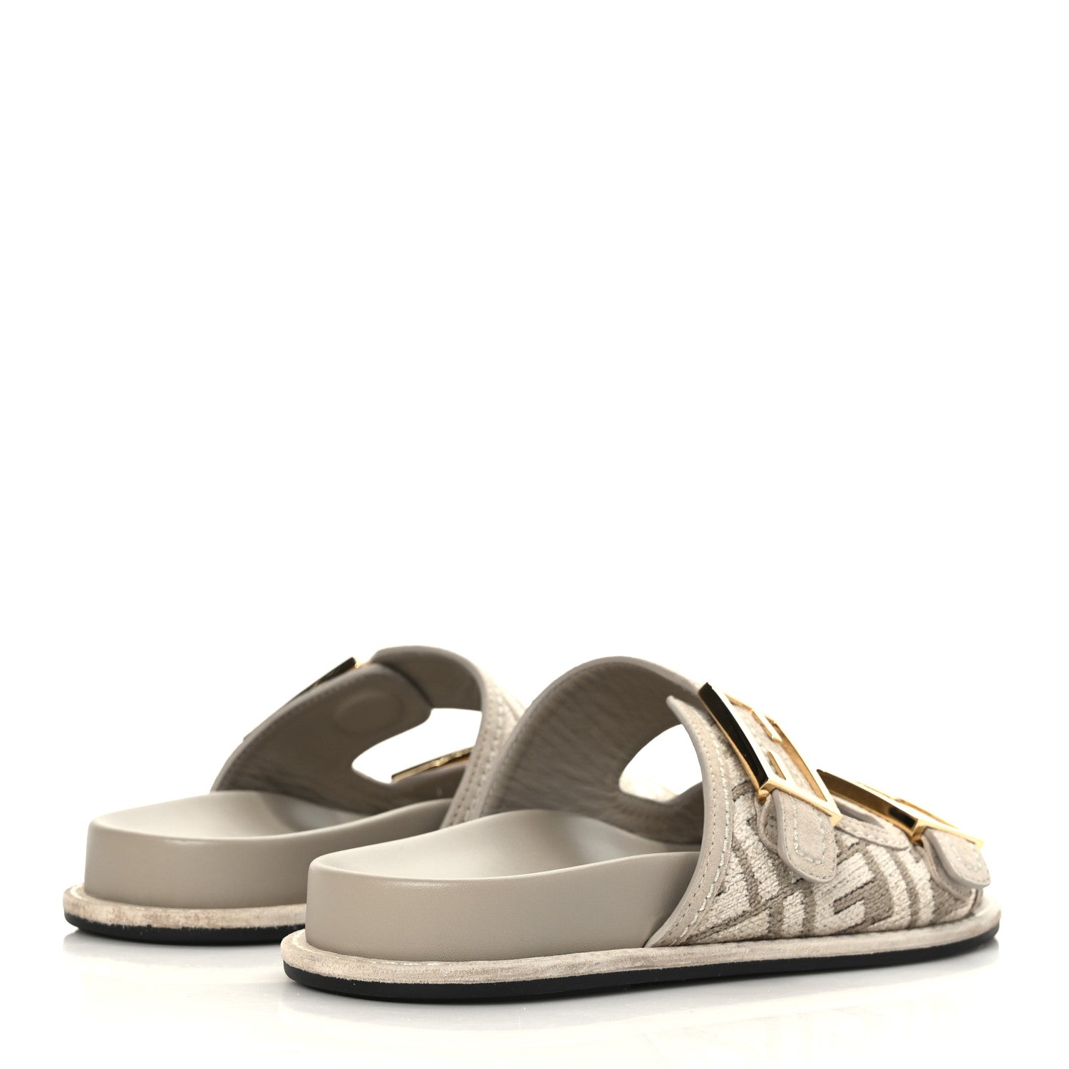 Fendi Chenille Fabric Jacquard Suede FF Womens Fendi Feel Buckled Slide Sandals 38 Tortora Nuvola Rock 4 of 7
