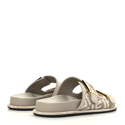 Fendi Chenille Fabric Jacquard Suede FF Womens Fendi Feel Buckled Slide Sandals 38 Tortora Nuvola Rock 4 of 7