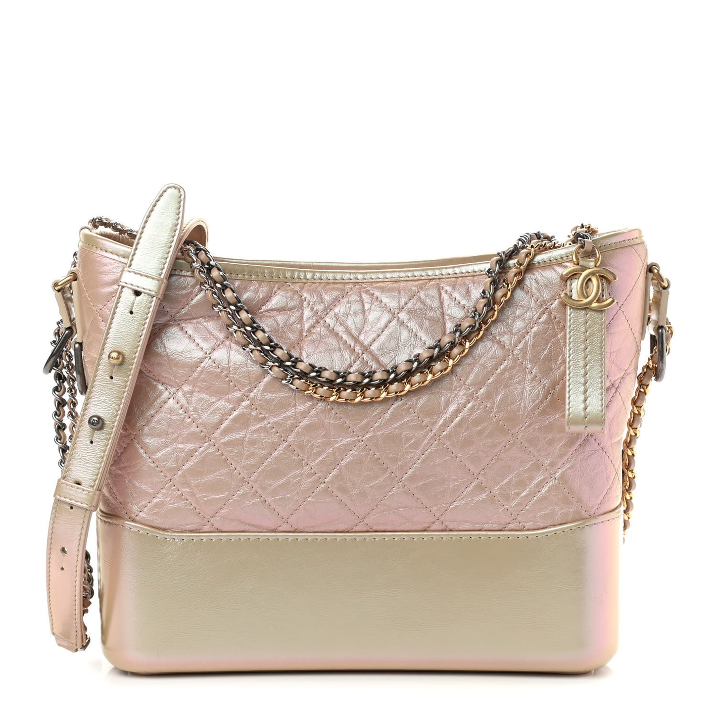Iridescent Aged Calfskin Quilted Medium Gabrielle Hobo Light Pink