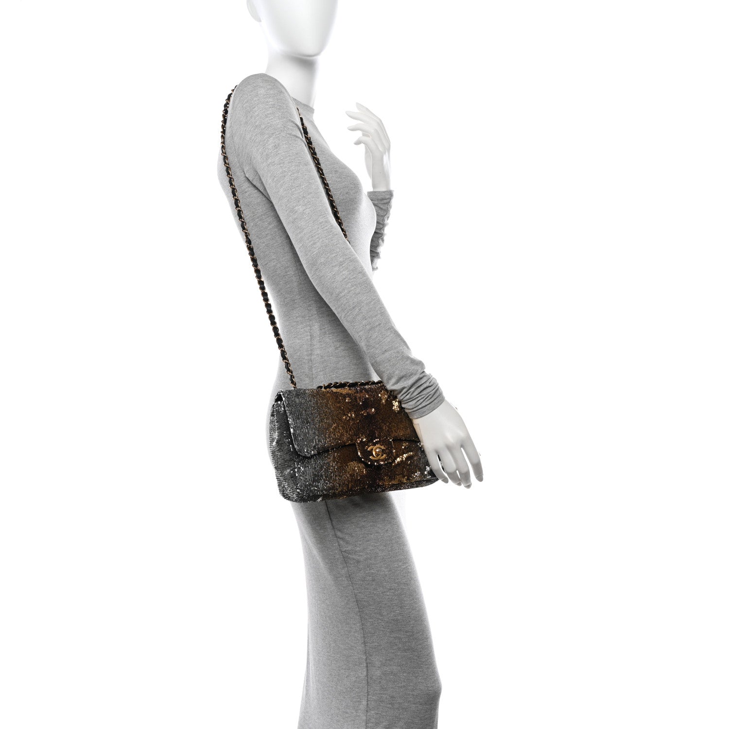 Chanel Sequin Medium Single Flap Silver Gold 2 of 10