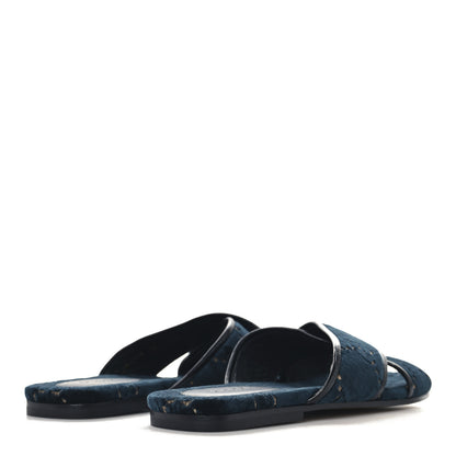 Gucci Velvet GG Monogram Womens Criss Cross Slide Sandals 36 Blue Beige Black 5 of 9