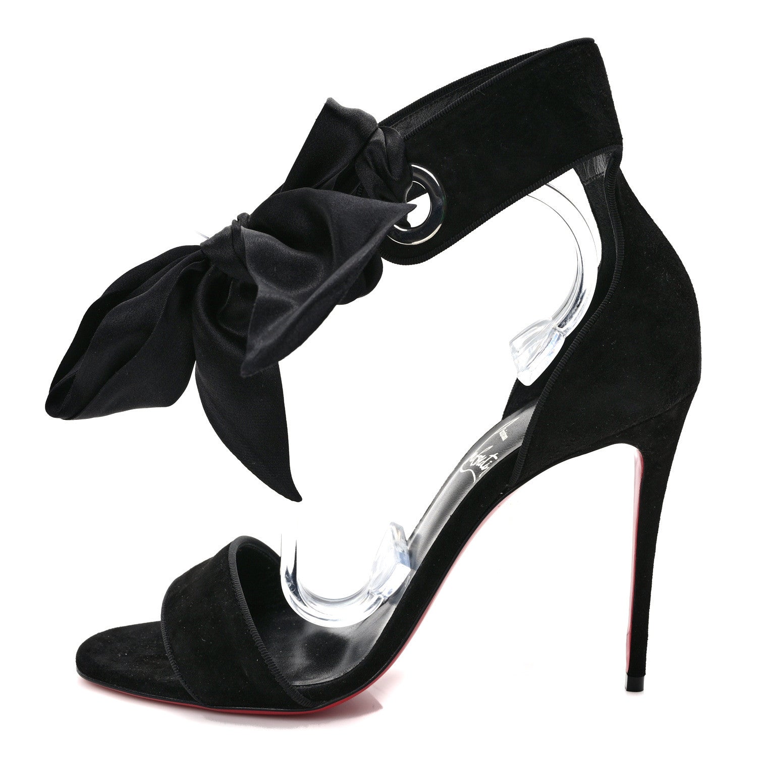 Christian Louboutin Veau Velours Silk Bow Torrida Alta 100 Sandals 38.5 Black 1 of 7