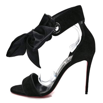 Christian Louboutin Veau Velours Silk Bow Torrida Alta 100 Sandals 38.5 Black 1 of 7