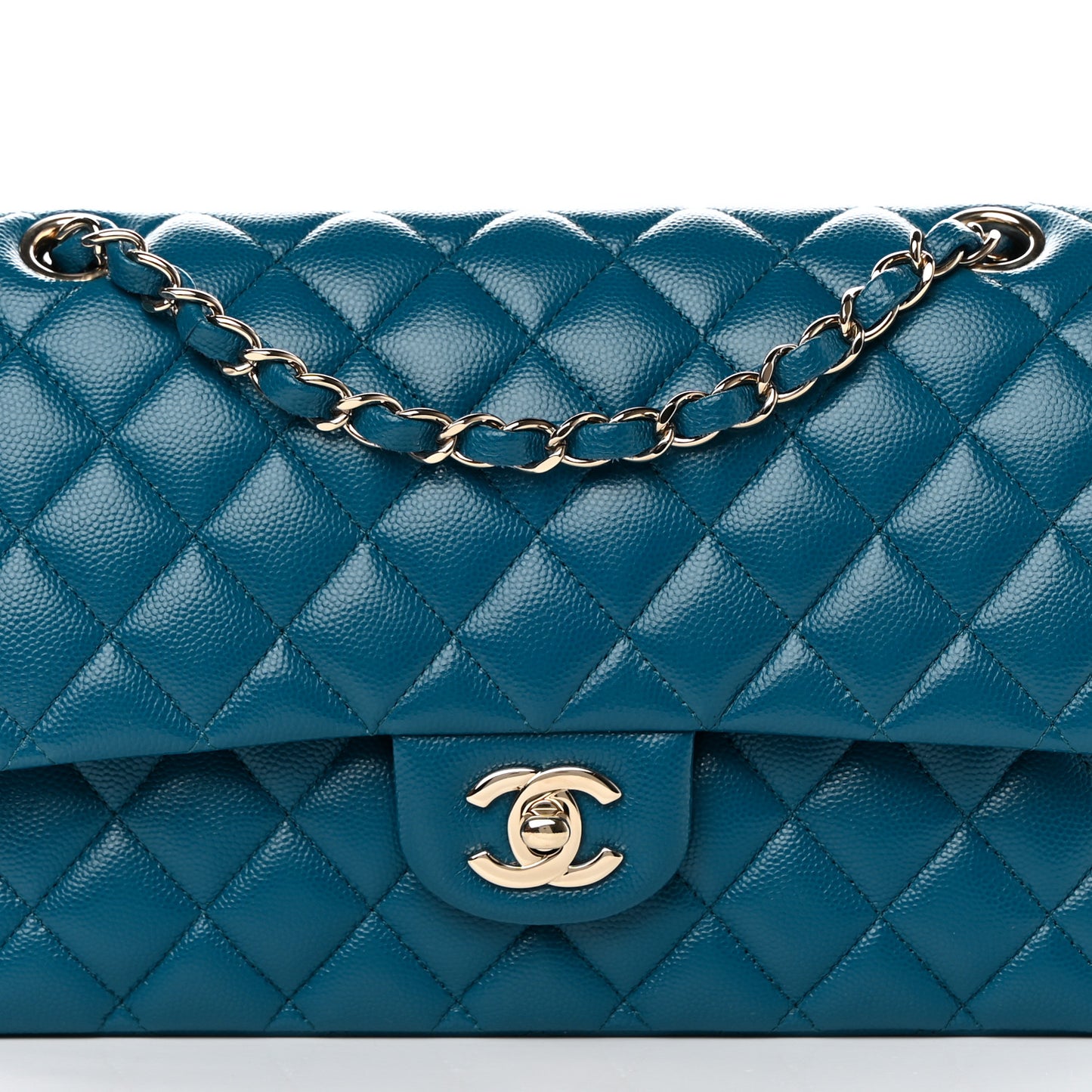 Caviar Quilted Medium Double Flap Dark Turquoise