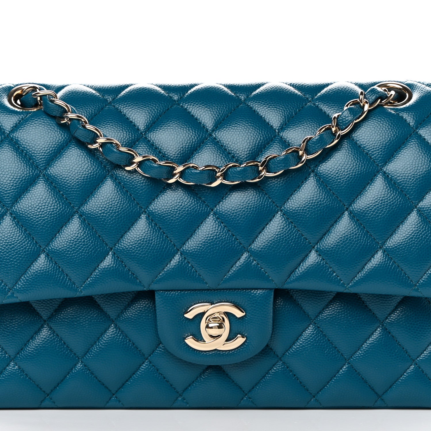 Chanel Caviar Quilted Medium Double Flap Dark Turquoise 8 of 14