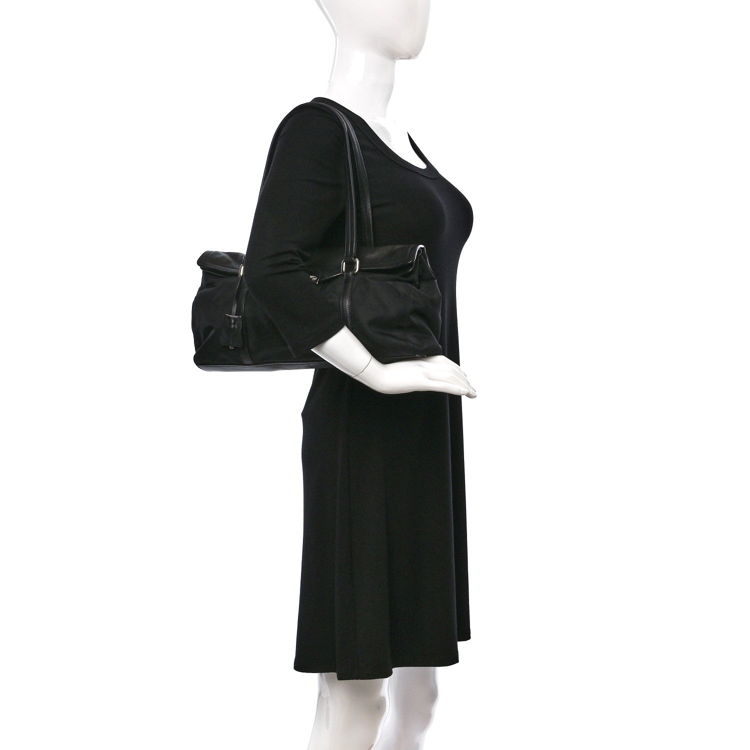 Prada Tessuto Nylon Vitello Foldover Pushlock Satchel Black 2 of 10