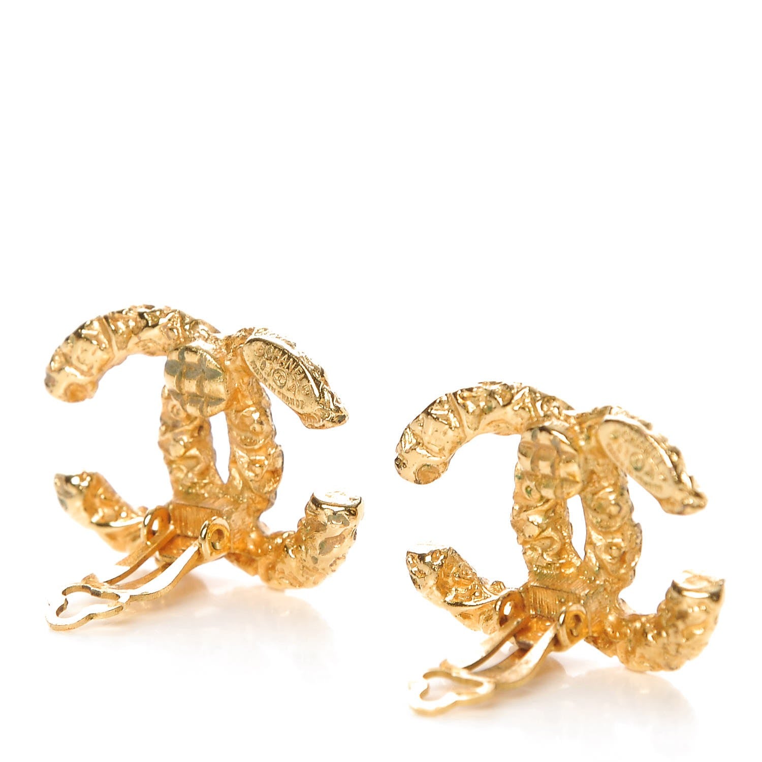 Chanel Textured CC Clip On Earrings Gold 3 of 4