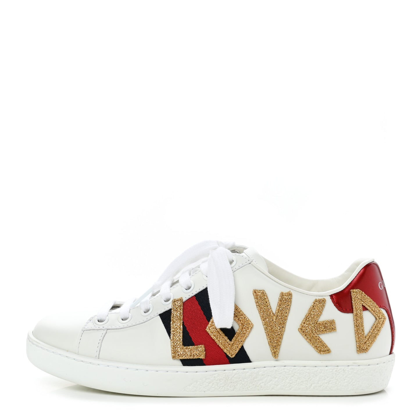 Calfskin Nappa Web LOVED Embroidered Womens Ace Sneakers 36 White Red Flame Notte