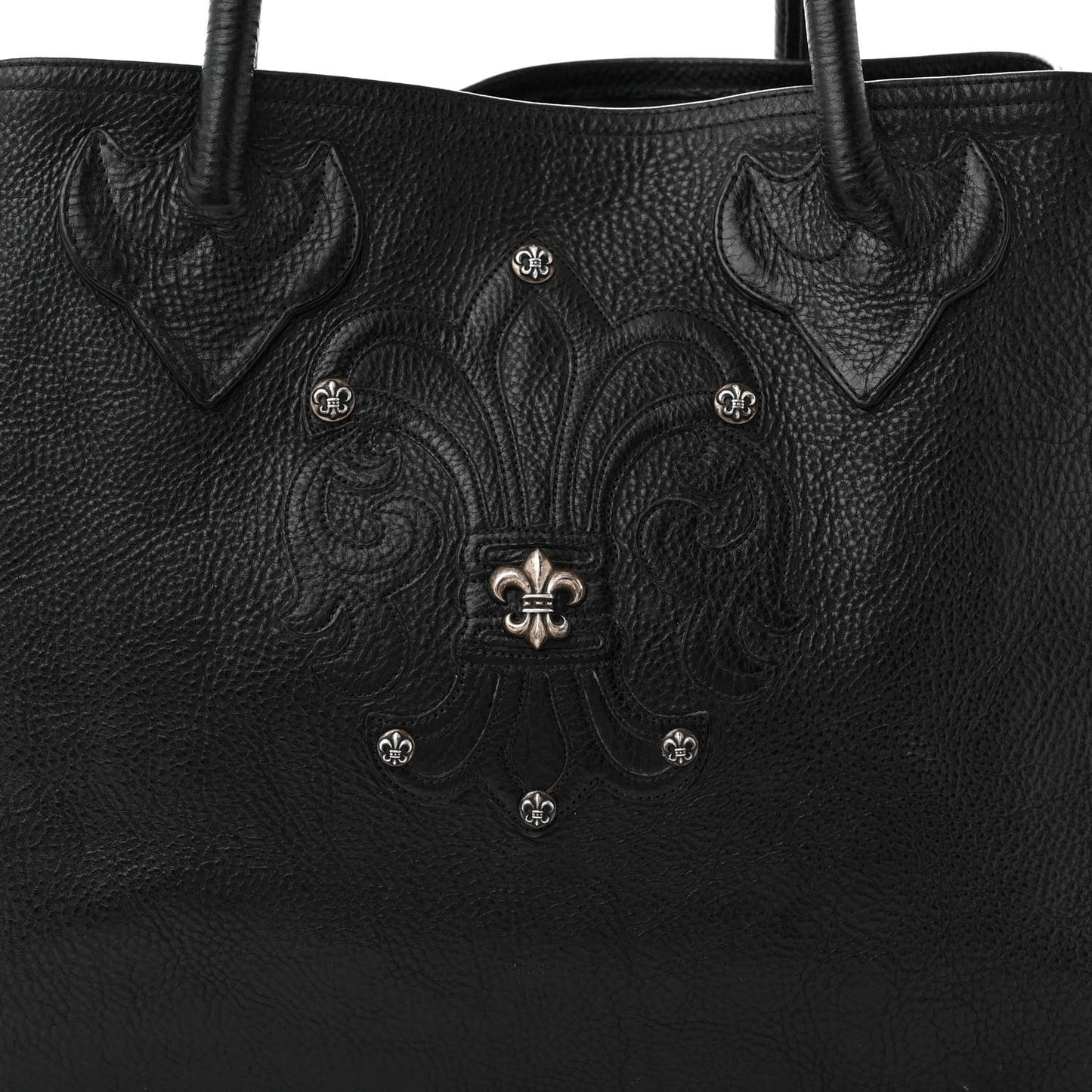 Grained Calfskin Fleur De Lis Tote Black